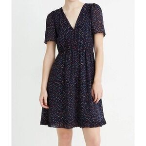 Madewell Womens Navy Blue Multi Color Polka Dot Flutter V-Neck Mini Dress Size 8